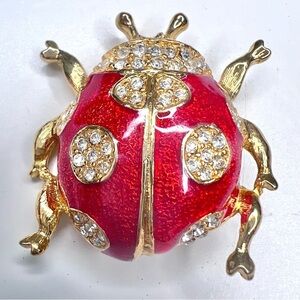 LIA vintage Enamel and rhinestone Ladybug Brooch
